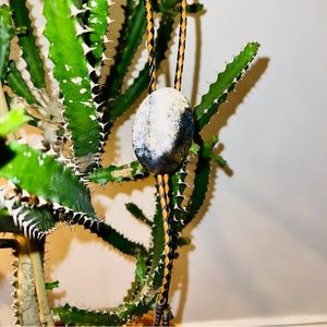 RARE Vintage Coffee Opal stone bolo toe black and cognac leather metal tips